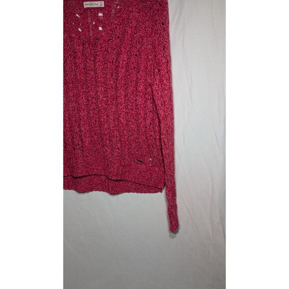 Abercrombie & Fitch Womens Pink Open Knit V-Neck Sweater M Y2k Open Weave Fitted - Picture 3 of 8